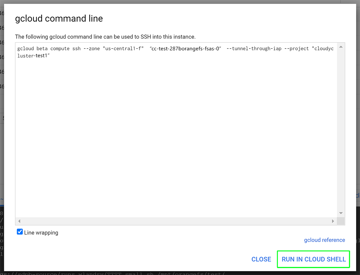 Google Cloud Shell Command